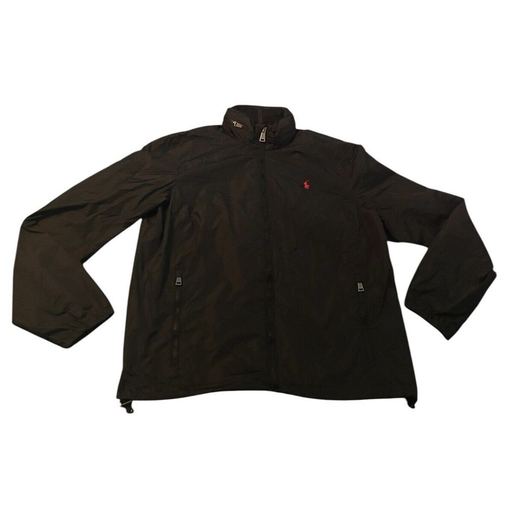 Polo Ralph Lauren Windbreaker Jacket Mens Med Navy Full-Zip Lined Stowable Hood